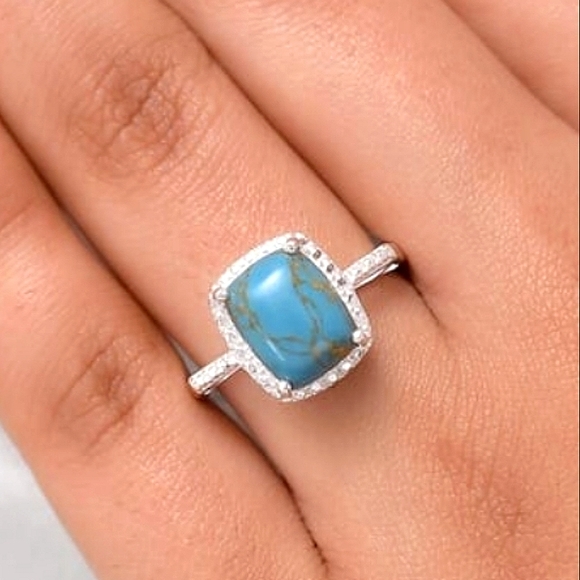 S925 Mojave Blue Turquoise Western Solitaire Ring - Picture 5 of 5